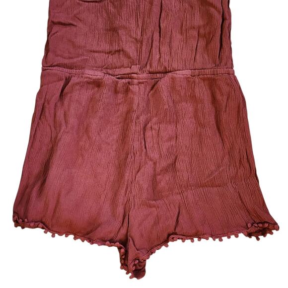 Forever 21 Womens Crinkle Romper Shorts Size M Burnt Orange Sleeveless Tie Front - Picture 11 of 11